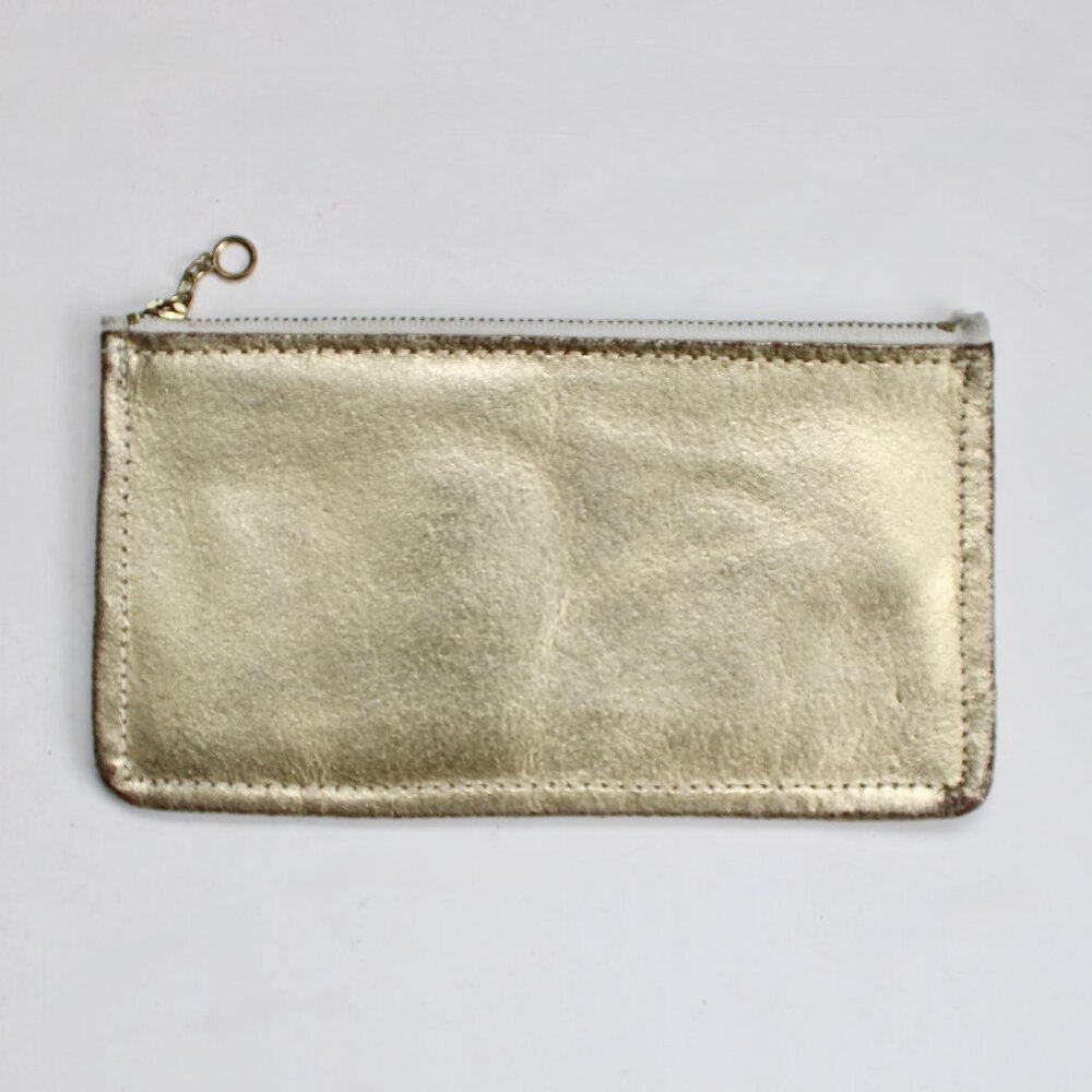 Vintage 70s/80s Gold Metallic Leather Slim Makeup Clutch Bag Wallet